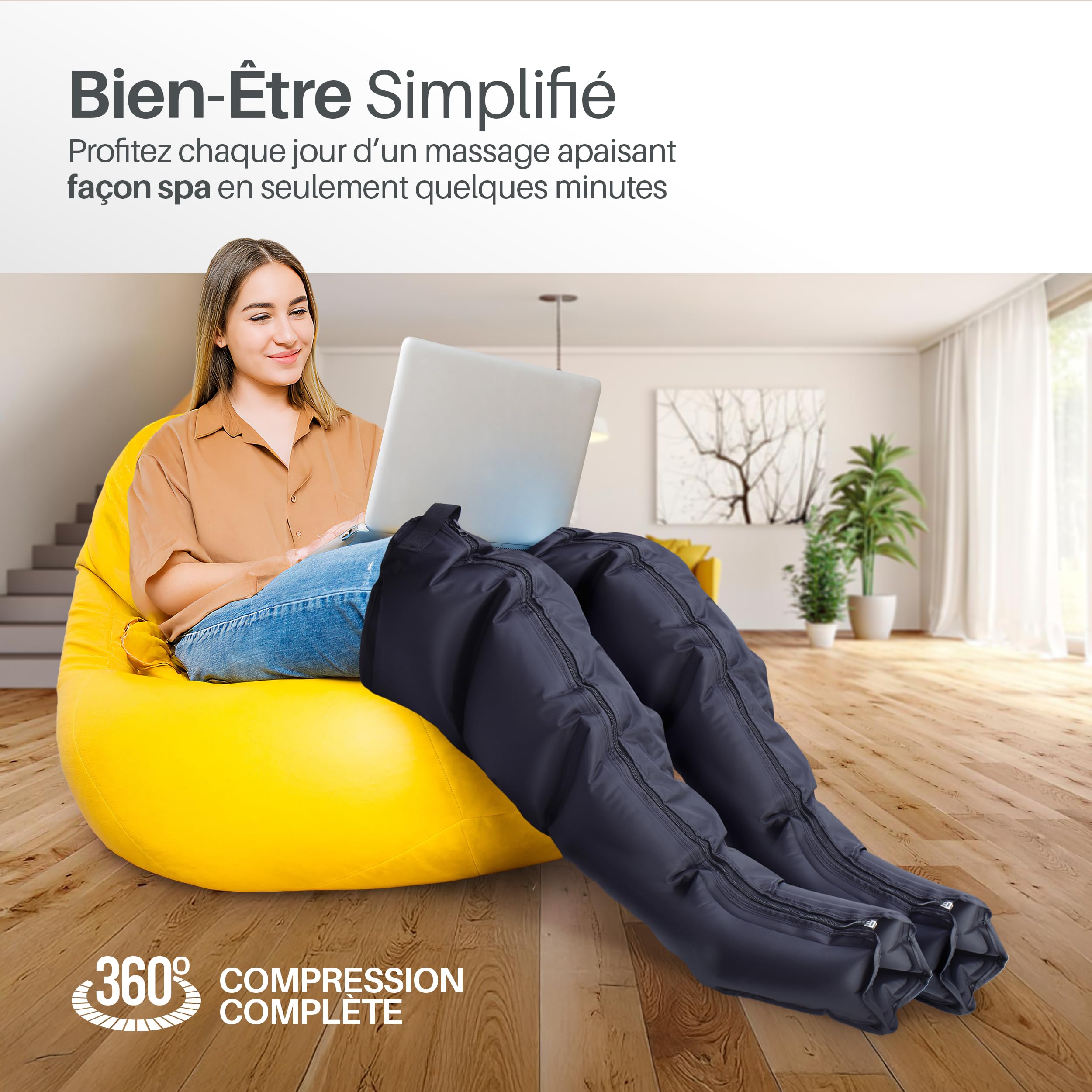 PORTENTUM bottes pressothérapie jambes avec batterie – 8 modes et 3 intensités – USB-C – Télécommande écran LCD – Avec accessoires pour bras et ceinture – Drainage lymphatique jambes – Sac inclus