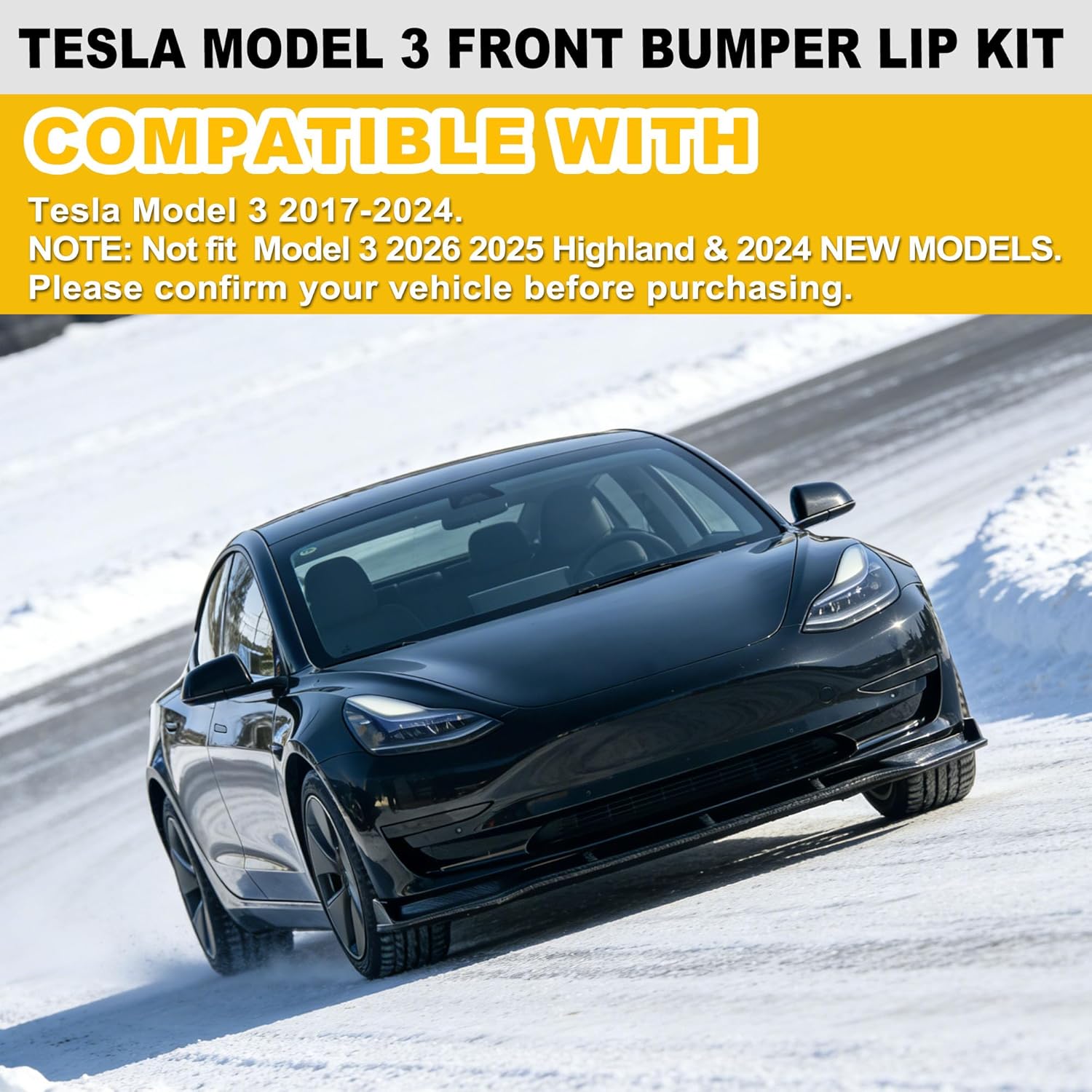 Dermon Front Bumper Lip Kit Fits for Tesla Model 3 2021 2022 2023 4-Door Sedan Accessories Front Spoiler Wing Splitter Lower Chin Trim ABS Material High Matte Carbon Fiber Look
