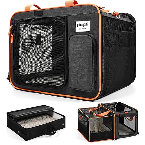 20 x 14 x 14 Expandable cat car Travel Carrier for 1 Small-Medium cat,with a Portable Leakproof Small cat Litter Box