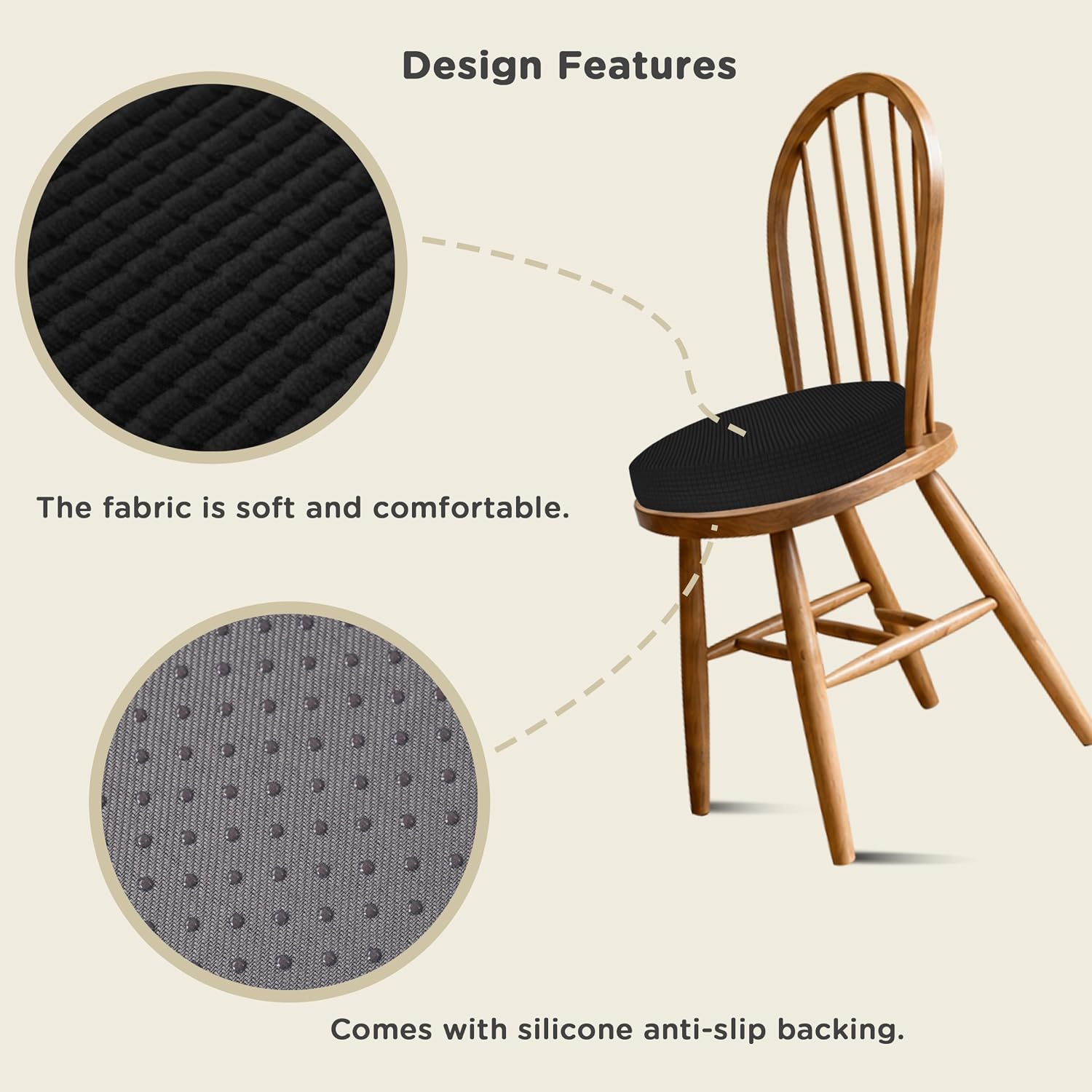 AddGrace Round Chair Cushions for Dining Chairs 2 Pack 16"x16" Black