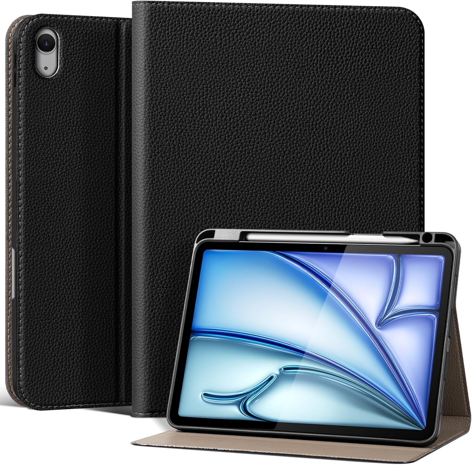 Leather Case for iPad Air 11" M4/M3/M2 (2026/2025/2024) & 10.9" 5th/4th Gen (2020/2022) with Pencil Holder | Auto Wake/Sleep | Protective Shockproof Cover | Adjustable Stand | Gray Brown