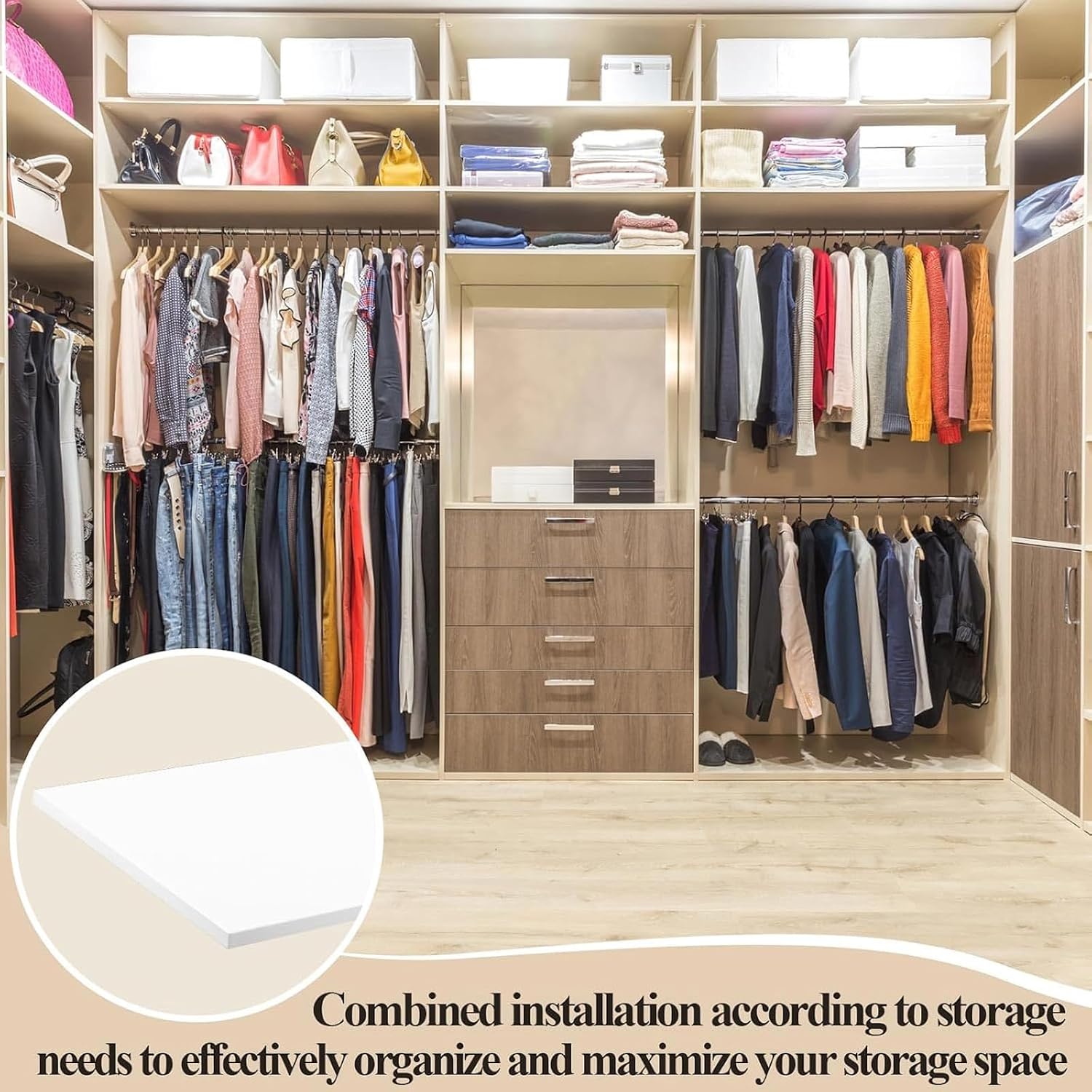 Cabinet Shelf White Floating Shelves Wood Shelves for Wall Wooden Storage Display Shelf Board for Bathroom Bedroom Custom Closet Kitchen Garage, 5/8 Inch Thick (30 x 14 Inch,1 Pcs)