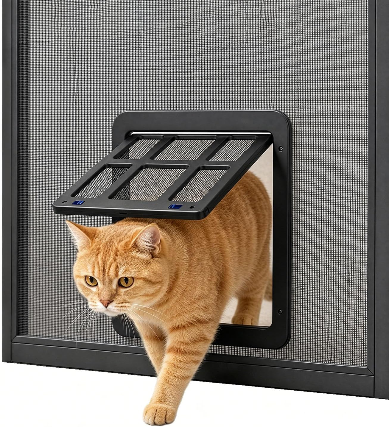 Cat Door for Screen Door with Magnetic Auto-Close, Dual Lockable Tabs Doggy Screen Door, Pet Easy Access for Sliding Screen Door & Window