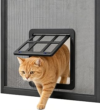 Cat Door for Screen Door with Magnetic Auto-Close, Dual Lockable Tabs Doggy Screen Door, Pet Easy Access for Sliding Screen Door & Window