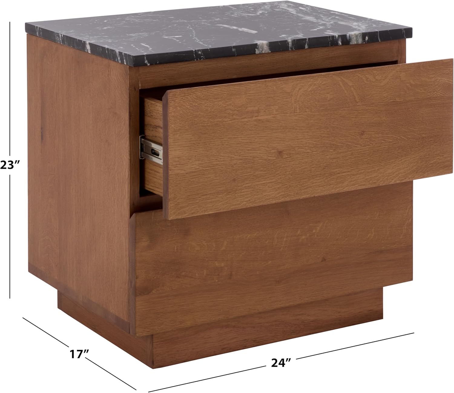 SAFAVIEH Couture Collection - Lilybelle Walnut & Black Marble Top 2 Drawer Nightstand, Solid Wood Bedroom Furniture, Fully Assembled (SFV9755A)