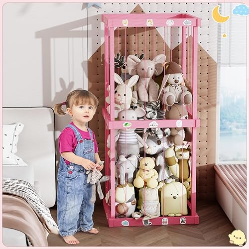 Miniatura 5 de Delywh Soporte de almacenamiento de animales de peluche para niños y niñas, decoración de sala de juegos, caja de juguetes de esquina, organizador