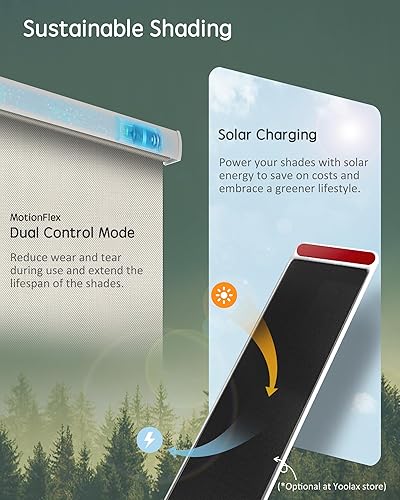 Vista 17 de Yoolax Persiana solar motorizada con control Romote para filtrar la luz, persianas enrollables con visión transparente (gris)