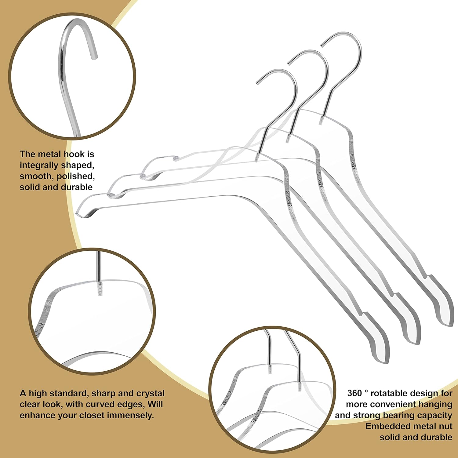 Quality Acrylic Hangers, Made of Clear Acrylic for a Luxurious Look and Feel with Swivel Hook for Suit, Coat, Sweater, Jacket, Blouse, Dress (20)