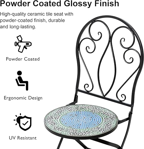 Miniatura 3 de glitzhome Elm Plus - Juego de 2 sillas de comedor de aluminio fundido con reposabrazos, muebles de comedor, marco para todo tipo de clima, con cojín