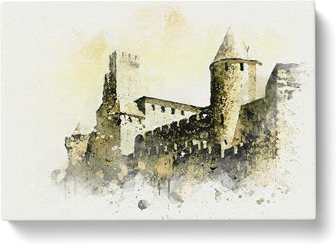 La Cite Citadel In Carcassonne France Canvas Print | Gallery Wrapped 30mm Frame Wall Art | 30x20 inches | Ready to Hang | Modern Picture | Living Room Bedroom Lounge Office