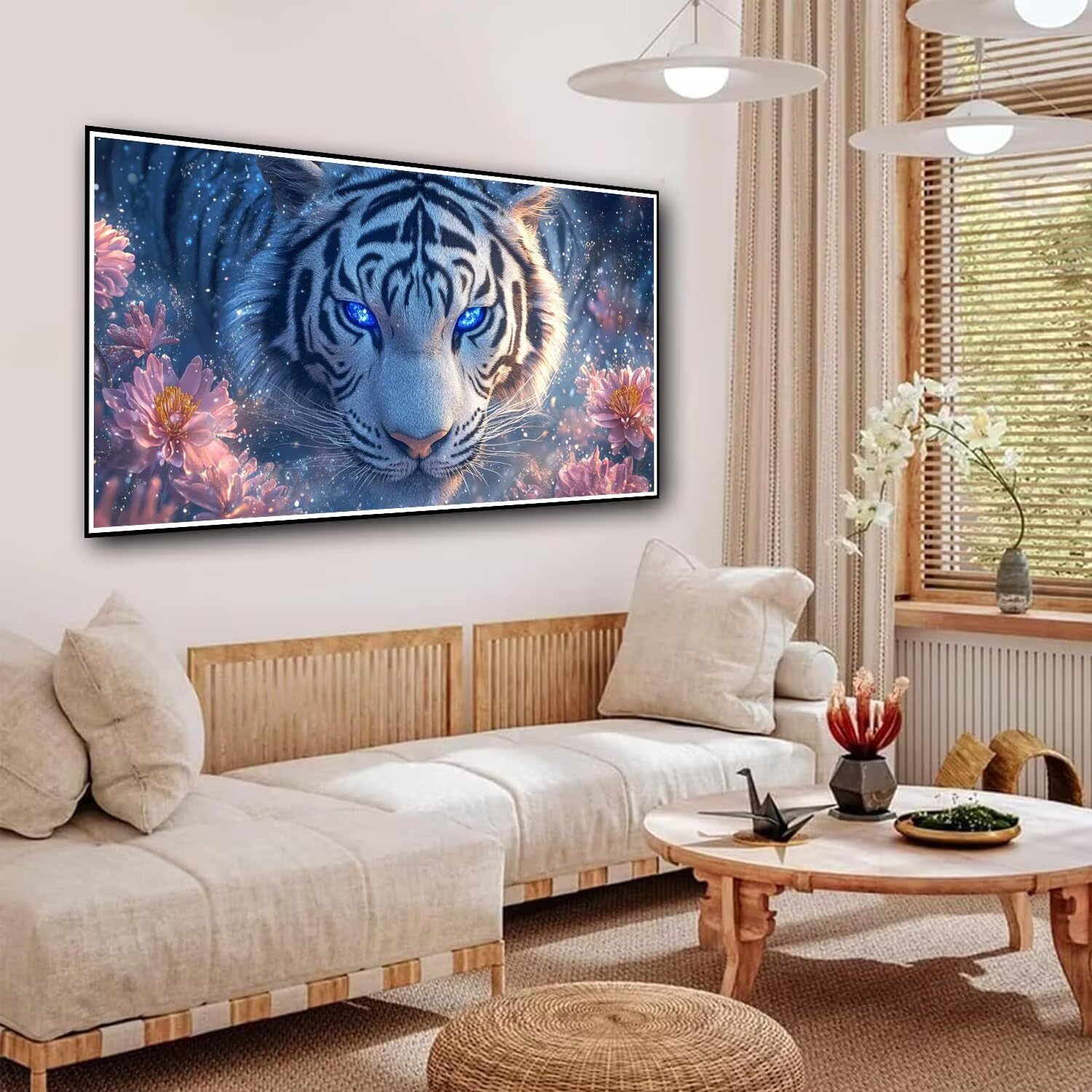 Peinture Numero Enfant Rêve Peinture par Numero Adulte Tigre Paint by Numbers Kits Facile Toile Huile Painting à la Main avec Pinceaux Artisanat pour la Maison Décoration 70x140cm Sans Cadre-KL161