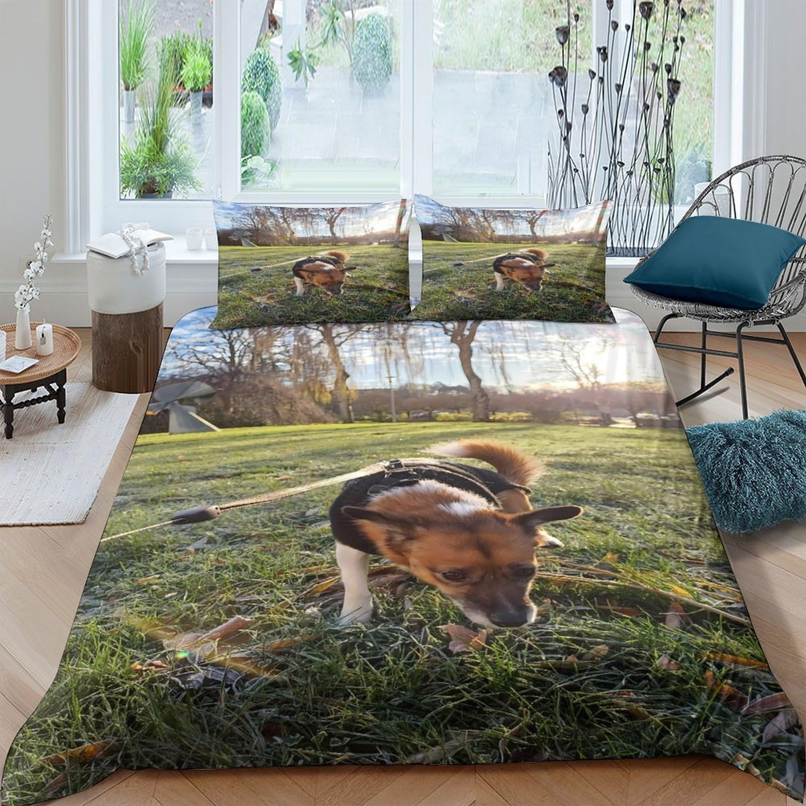 Ctjqhvkz Style-5 3D Printed Dog In Meadow Fitted Sheet Microfiber Soft Breathable Sunset Landscape Mattress Cover Bedroom Decor Single（135X200cm）