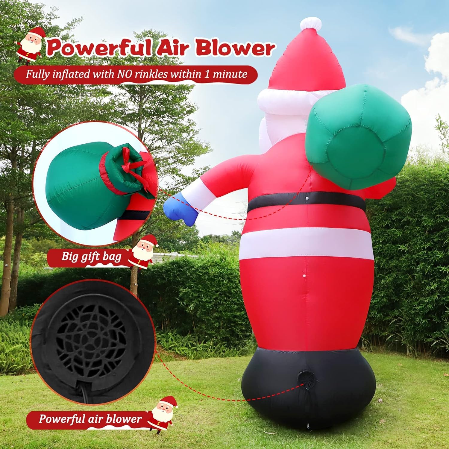 Babbo Natale gonfiabile, 240 cm, con luci a LED, 8 piedi, figura gigante, Babbo Natale gonfiabile, XXL, decorazione natalizia IP44, resistente alle intemperie, illuminazione per interni ed esterni