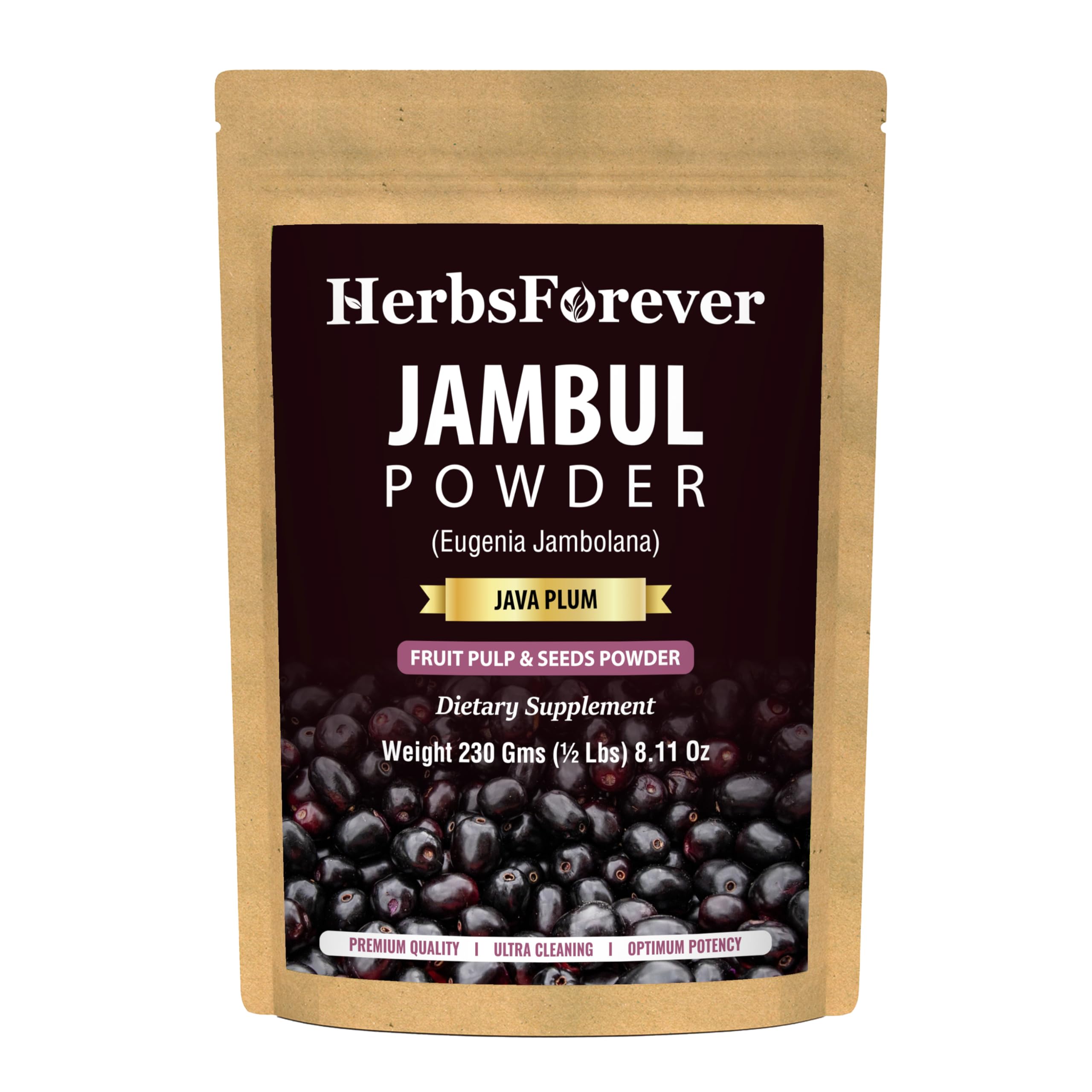 Herbsforever Jambul Java Plum(Eugenia Jambolana) Syzygium Cumini Seasonal Flavonoids Rich Fruit Pulb & Seeds Powder-Support Digestion & Blood Sugar| Non GMO| Ultra Clean|Steam Dried Extract| 230 GM