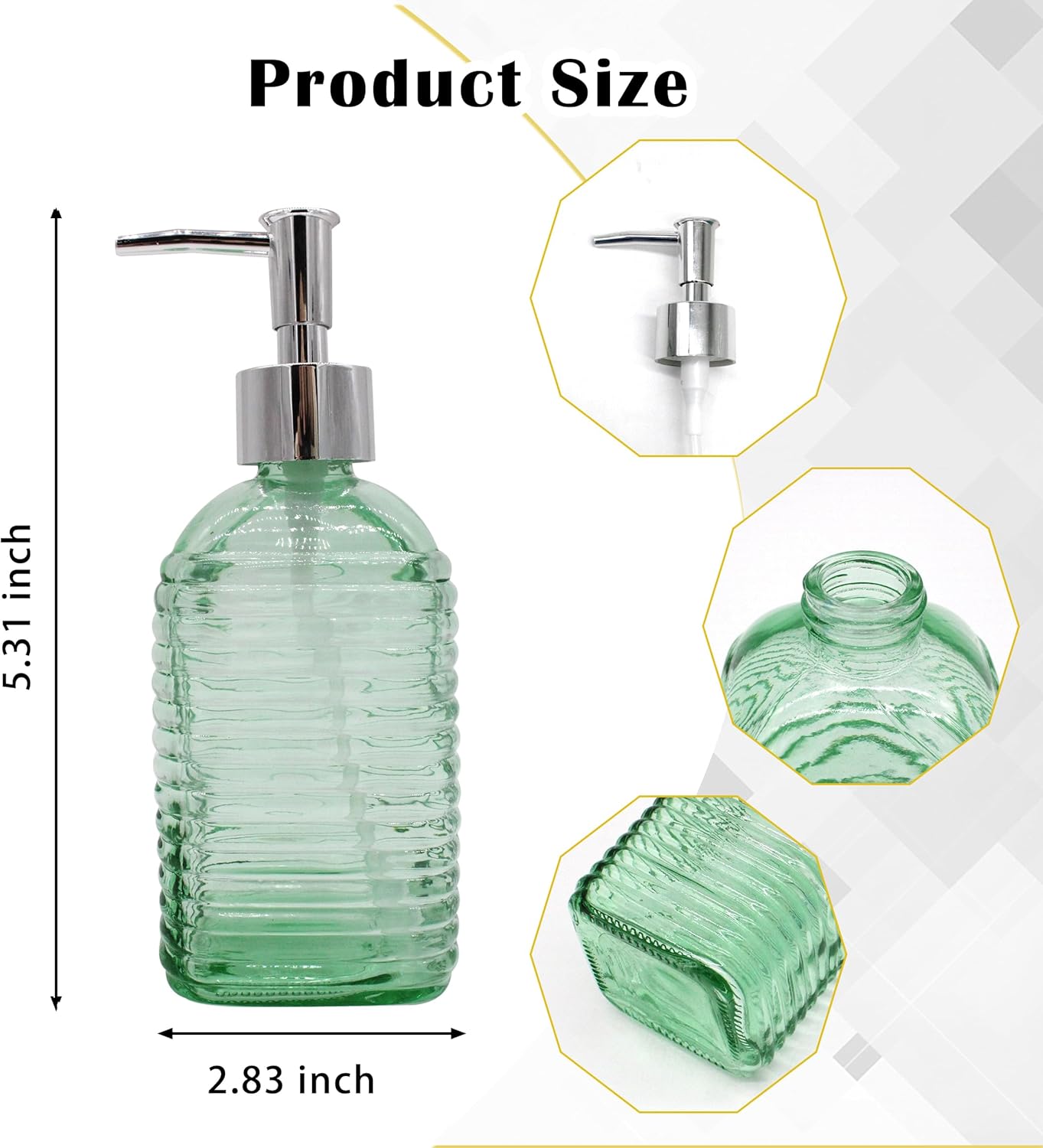 Glass Soap Dispenser for Kitchen, 8.1oz Hand Soap Dispensers Pump Bottles, Shower Liquid Soap Dispenser for Bathroom Hand Dish Shampoo and Conditioner Laundry Lotion Dispenser(Green) - Image 2