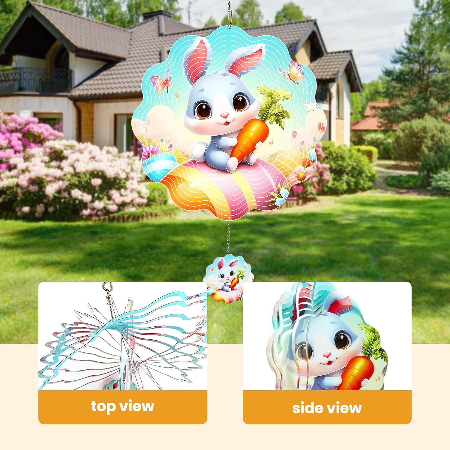 MXJSUA Easter Wind Spinners for Indoor Outdoor Garden Decoration, 12 Inch Bunny Stainless Steel Hanging Wind Spinners Ornaments Crafts for Gifts