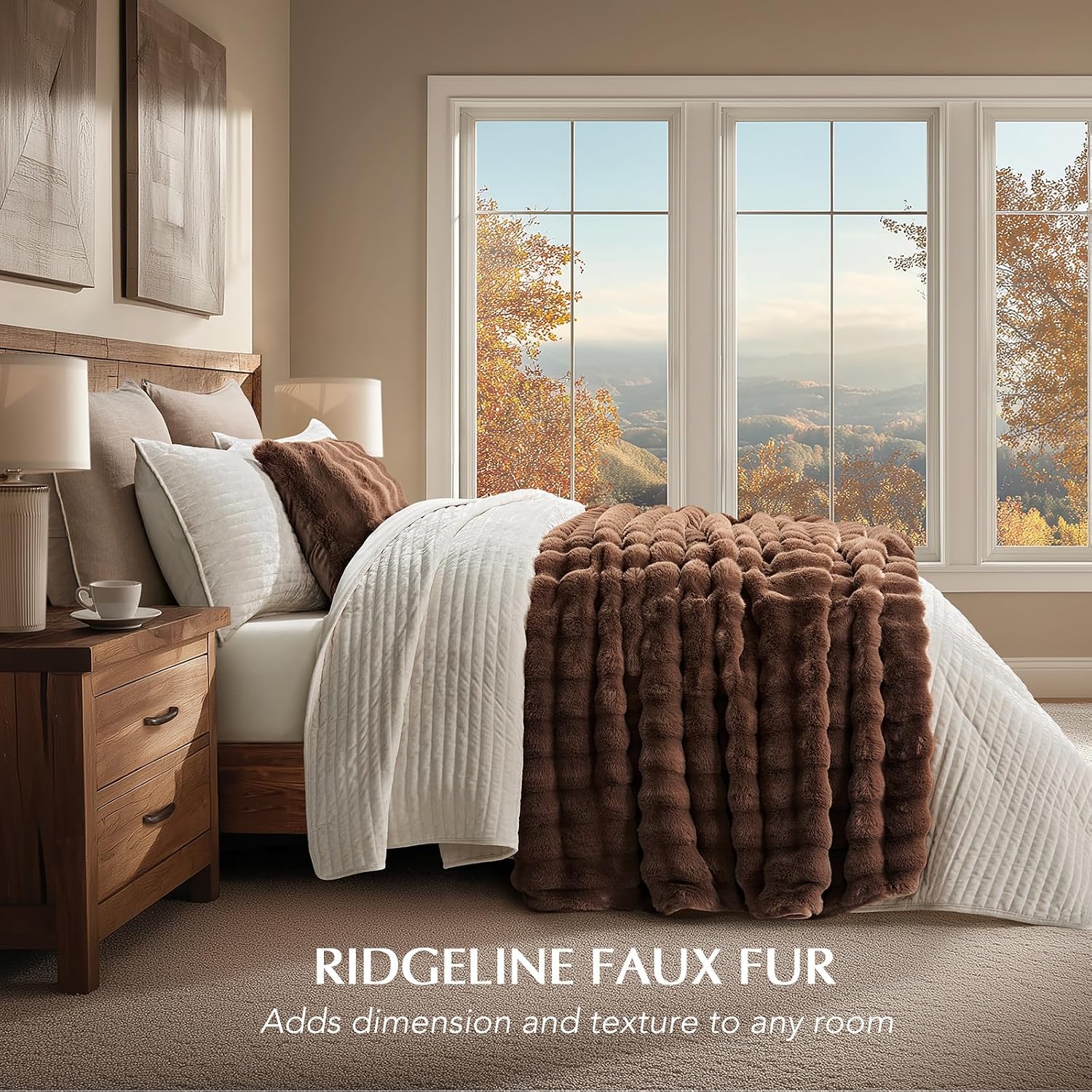 evergrace ultra soft luxury fluffy faux rabbit fur throw blanket, thick warm bubble throw for bed, cozy plush reversible blankets for couch, chair, sofa, chestnut, 60x80 inches chestnut 60"x80"