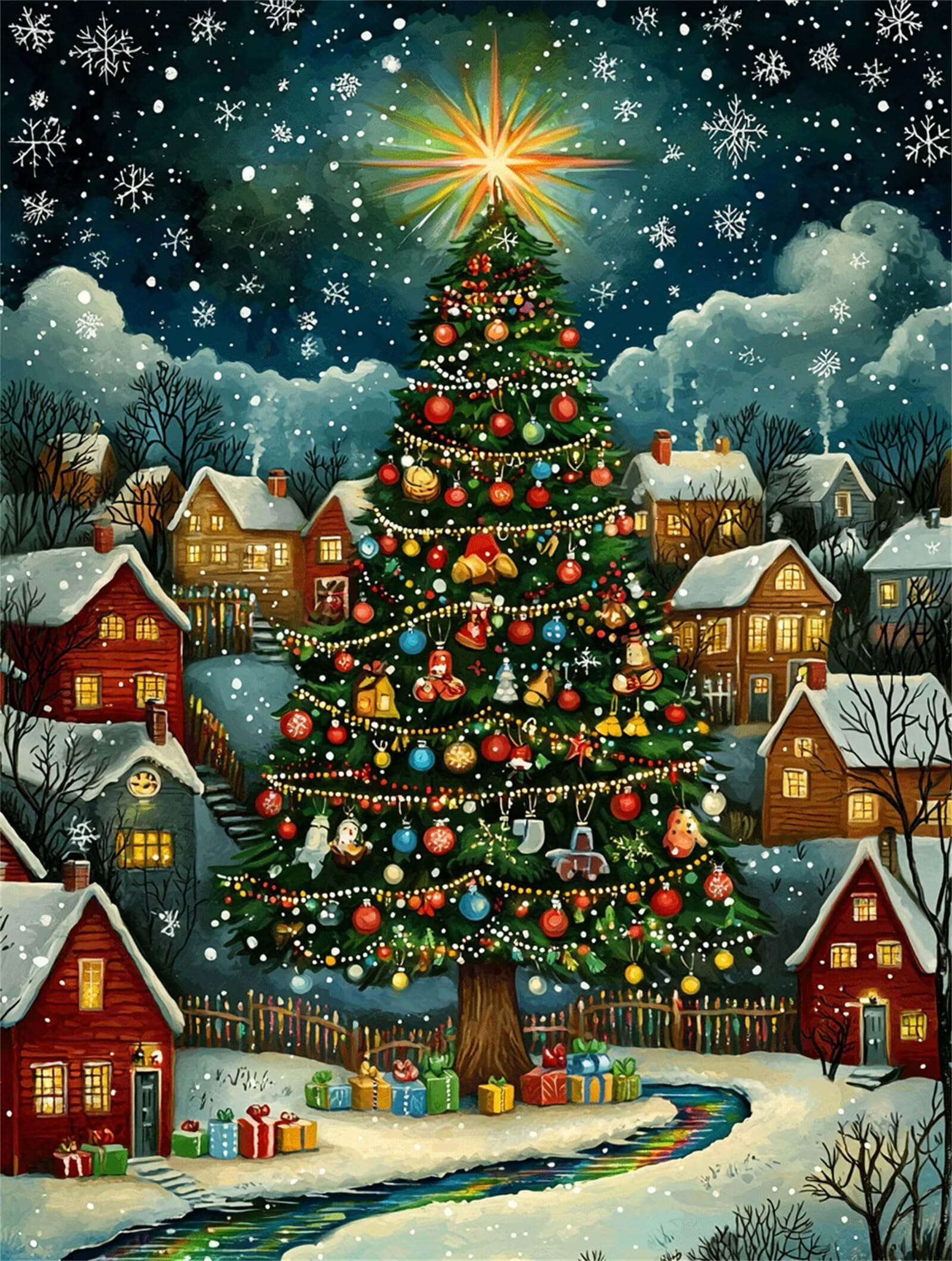 Diament Painting Zima Choinka Pełny zestaw, Diamentowe malowanie dla dorosłych DIY Obraz z brokatem dla dorosłych Ścieg krzyżykowy, Mozaika Dekoracja ścienna Dom Prezent 70x90cm Q-338