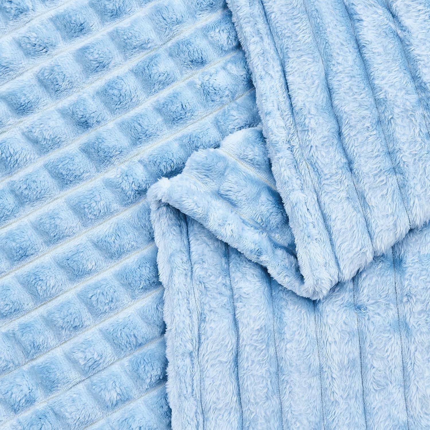 FY FIBER HOUSE Bed Blanket for Couch Soft Warm Fuzzy Queen Size Blankets for Sofa All Season Use, 90x90 Inches, Blue - Image 5