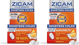 Zicam Ultra Cold Remedy Zinc Rapidmelts, Orange Cream Flavor, Homeopathic, Cold Shortening Medicine, Shortens Cold Duration, Sugar-Free, Dye-Free, 18 Count (Pack of 2)