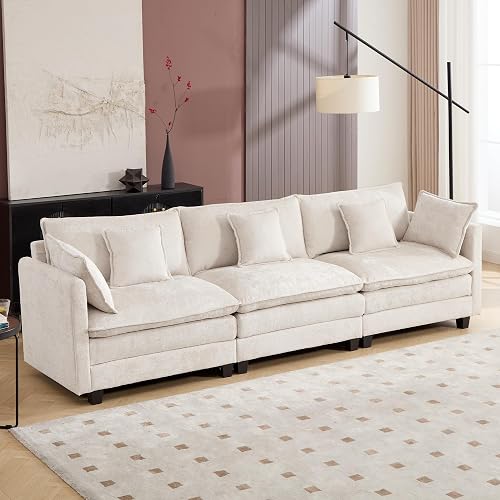 Cloud Modular Sectional Sofa, U-Shaped Deep Seat Oversized Couch for Large Living Room, Pet-Friendly Chenille Fabric Sofa Set with Ottoman for Family Movie Nights