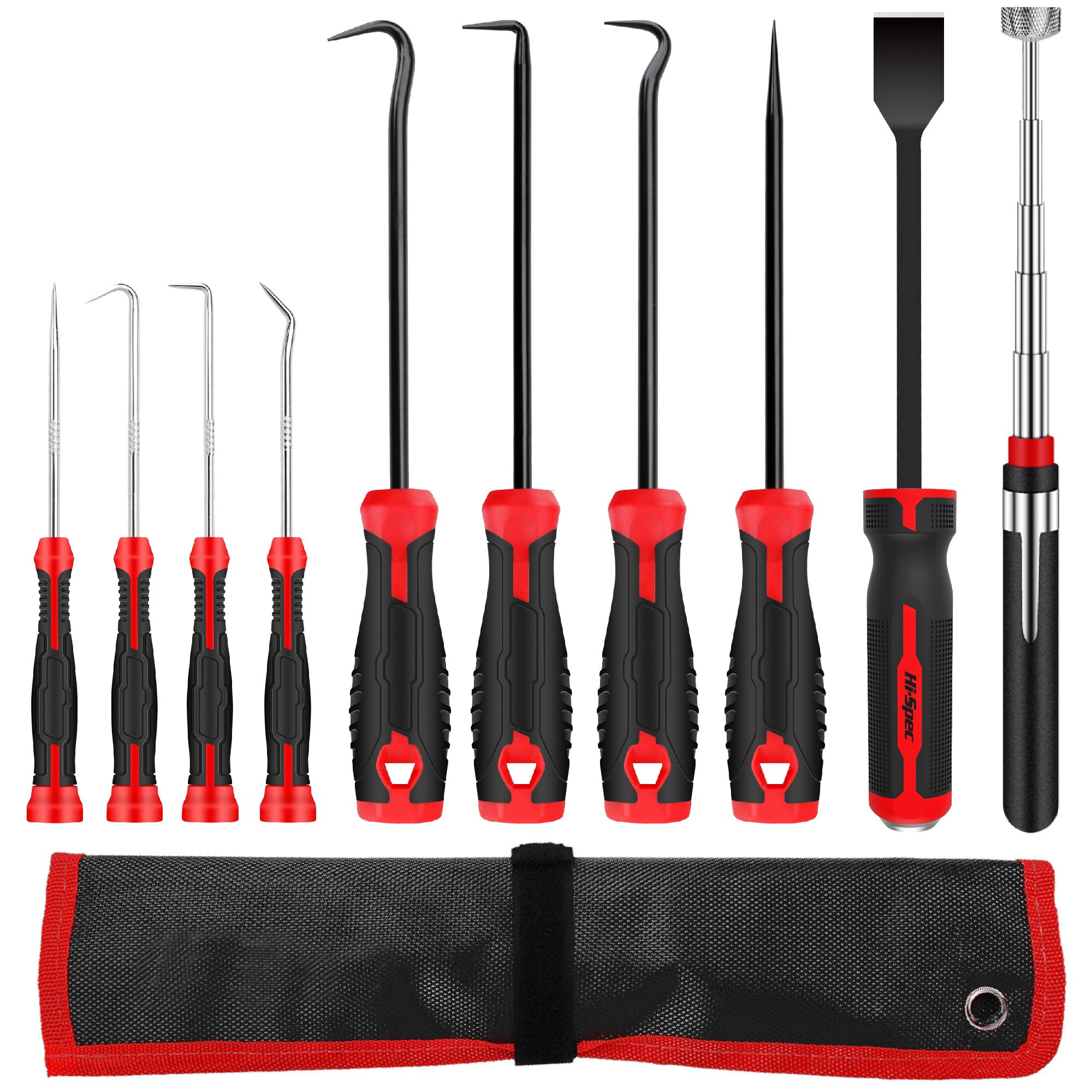Hi-Spec10pc Pick & Hook Set with Engine Gasket Scraper & Telescopic Magnetic Pick Up Tool – Essential Mechanic Tools for Garage, Workshop, Auto Repair & DIY Projects