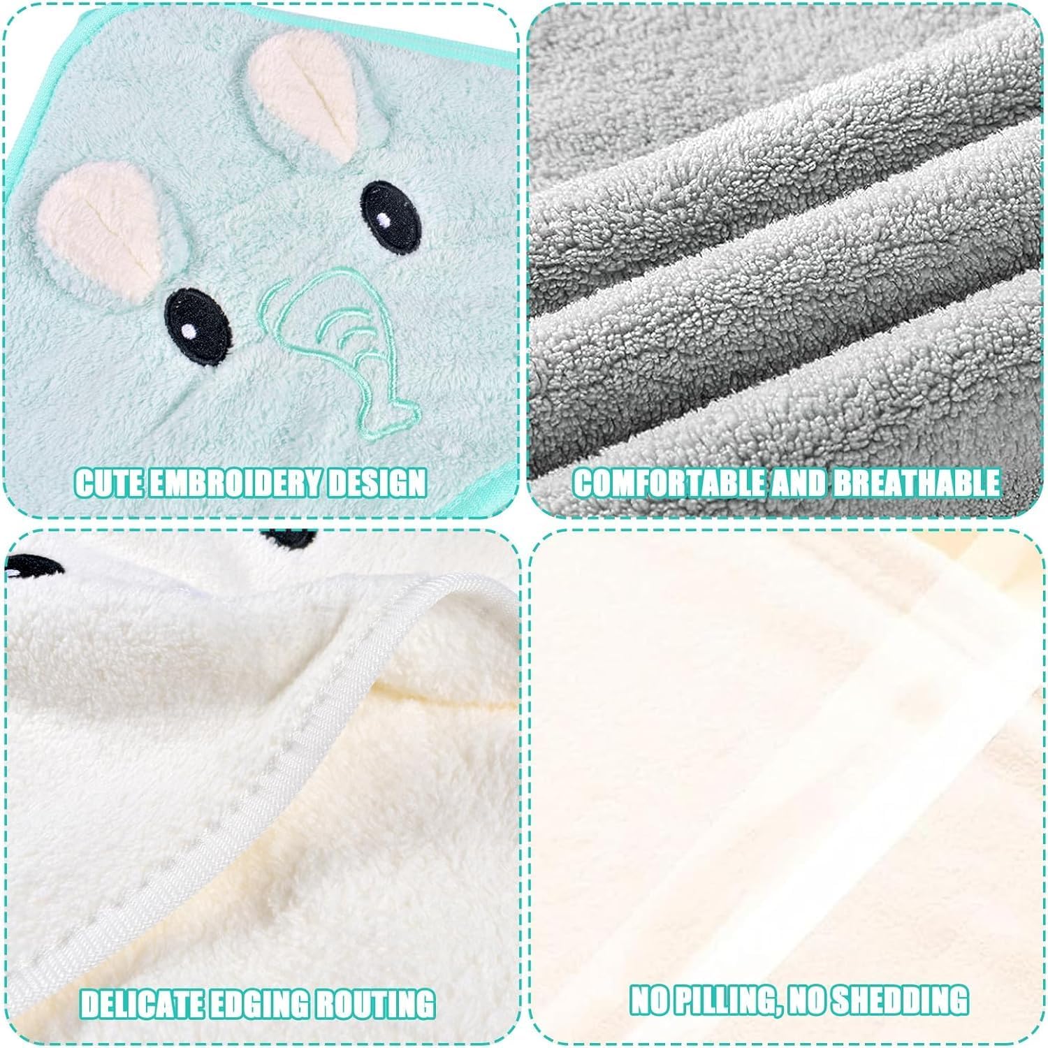 Newborn Hooded Bath Towels, 3-Pack Soft Coral Fleece Baby Bath Towels, Super Absorbent Bath Towels Bulk Pack, Suitable for Babies Toddlers - 30 x 30 Inches - Elephant, Deer, Bear Patterns