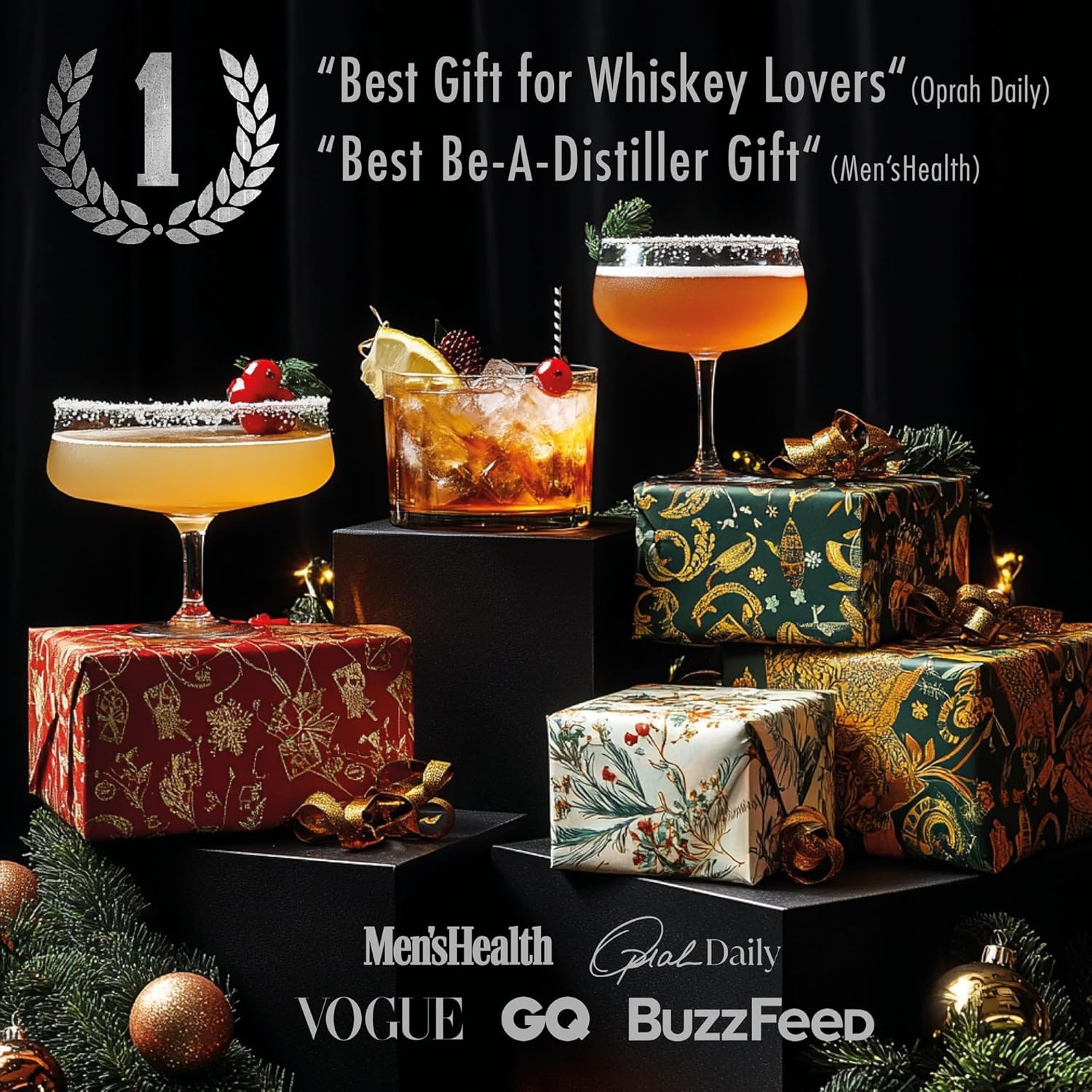 DIY Whiskey & Cocktail Smoker Kit - Premium Wood & Botanical Smoking Kit - Includes 6 Wood Chips, 6 Botanicals, 2 Glasses, Whiskey Stones, Torch & Chimney - Unique Gift for Men, Birthdays & Christmas