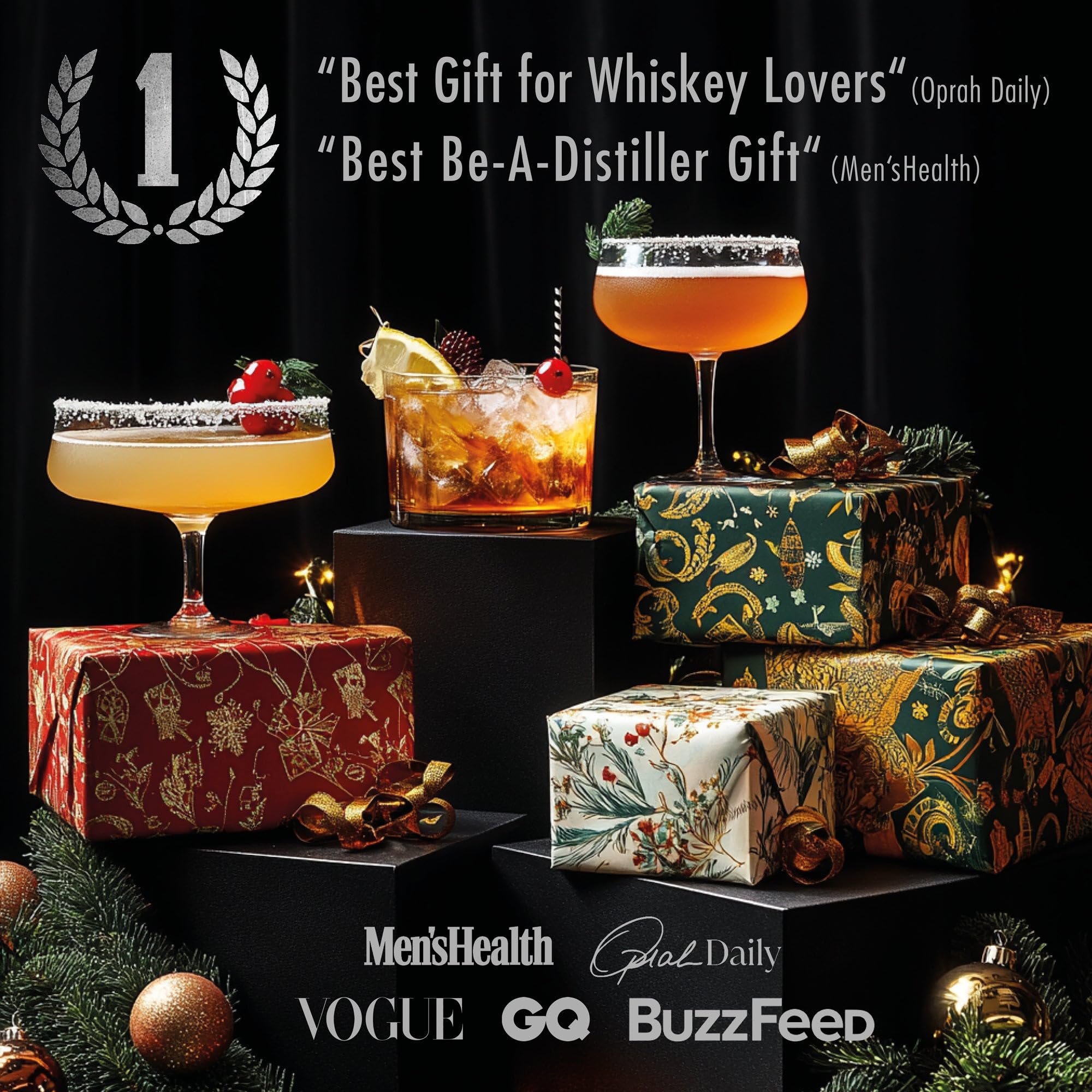 Zestaw DIY do wędzenia whisky i bourbona | Naturalne aromaty do wędzenia | W zestawie: 6 zrębków, 6 roślin botanicznych, 2 szklanki, kamienie do whisky, latarka i kominek