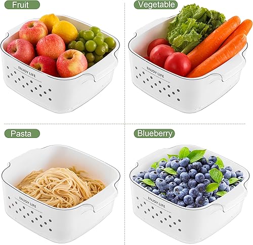 Miniatura 5 de HNNJCK Juego de coladores de cocina de 8.2 cuartos de galón, cesta de lavado de frutas y verduras, coladores de frutas 2 en 1, colador grande de
