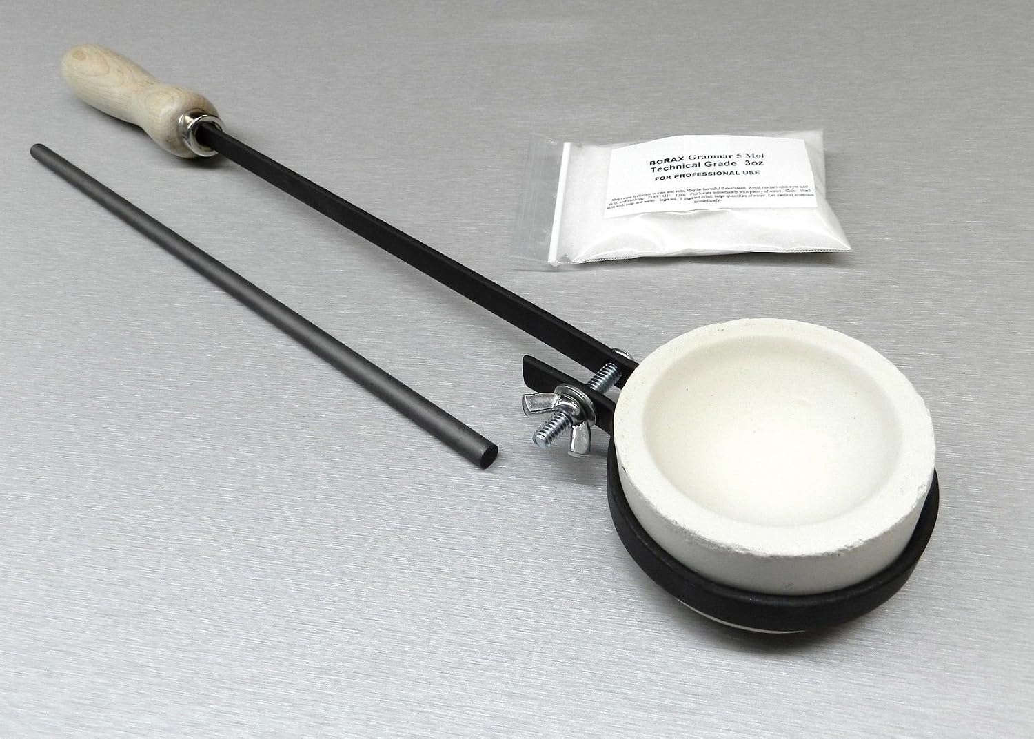 Melting KIT Gold & Silver MELT 7 oz. Round Dish Cup Crucible Handle Rod Flux Set (2MB)