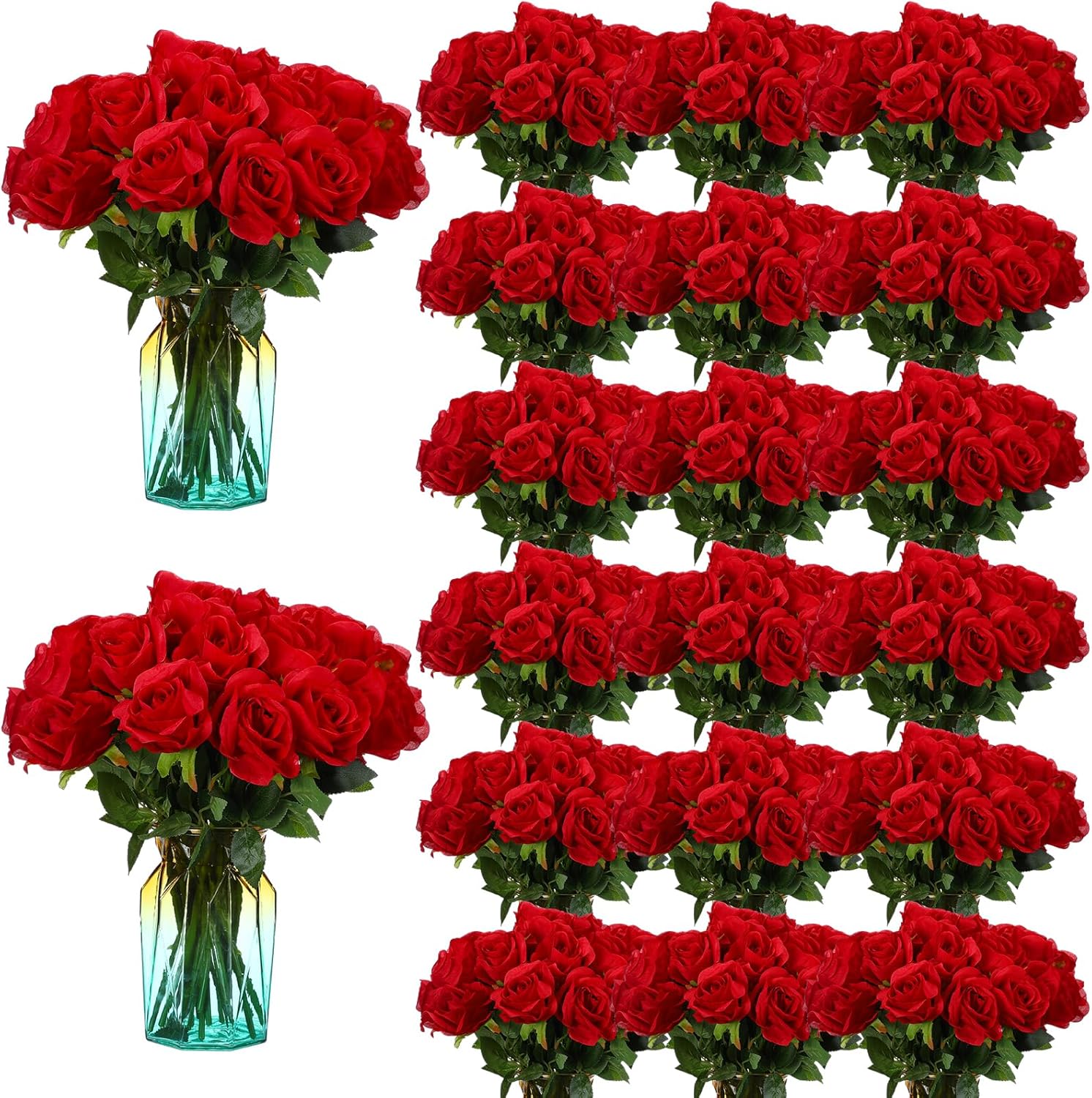 Amazon.com: Zeyune 150 Pieces Red Artificial Rose Flower Realistic Silk ...