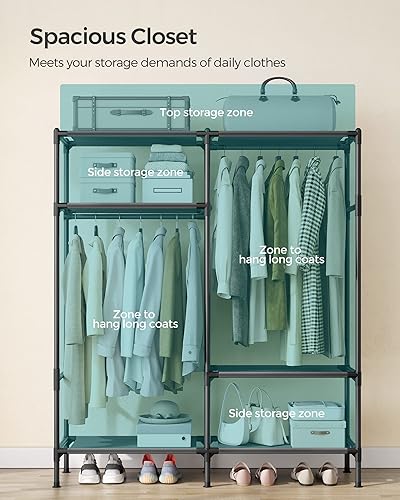 Miniatura 3 de SONGMICS Perchero de ropa resistente, armario portátil independiente de 65 pulgadas con rieles y estantes colgantes, carga total de 242 libras,