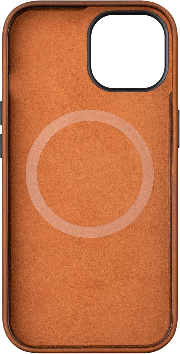 maogoam for iPhone 15 Plus Case Leather, Genuine Crazy Horse Leather Case for iPhone 15 Plus 6.7",Compatible with MagSafe, Indiana-Jones Style, Tan Brown