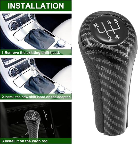 5-Speed Manual Gear Shift Knob with Carbon Fiber Pattern Compatible with BMW E46 E90 E60 E39 E36 E84 X1 X3, Replacement for 25117566267