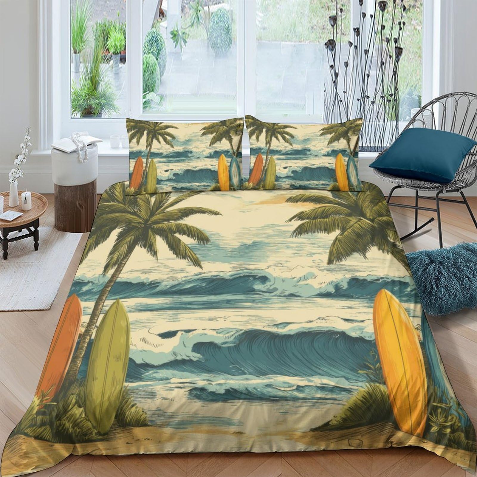 Ctjqhvkz Style-6 3D Printed Beach Palm Fitted Sheet Microfiber Soft Breathable Surfboard Bed Cover For Bedroom Guest Room Decor Single（135X200cm）