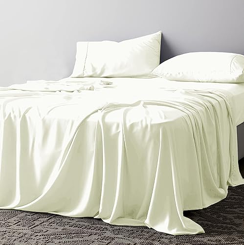 Miniatura 4 de snowhomes Juego de sábanas de 800 hilos, 4 piezas, 100% algodón, color azul claro, tamaño matrimonial XL, juego de ropa de cama de hilos de fibra