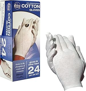 Cara Moisturizing Eczema 100% Premium Cotton Gloves, Medium, White, 24 Pair