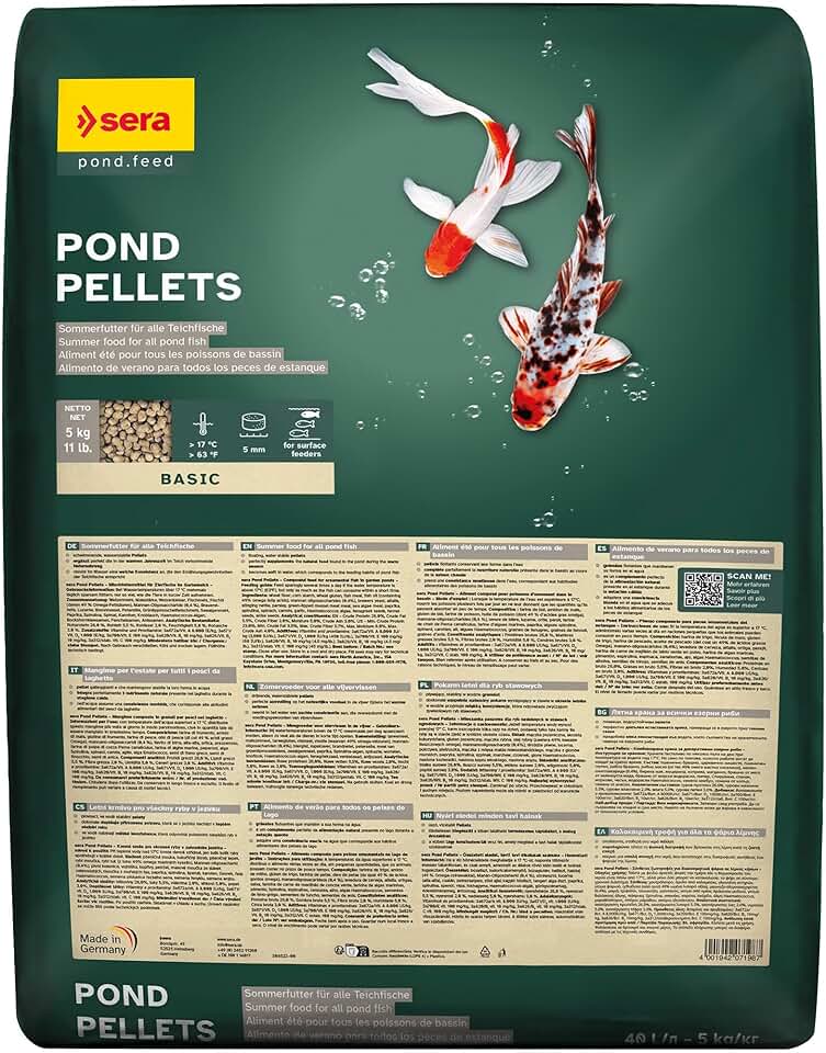 sera Pond pellets 40 L 5 KG | alimento de Verano para Todos los Peces de Estanque | para el Uso a temperaturas del Agua Superiores a 17 °C