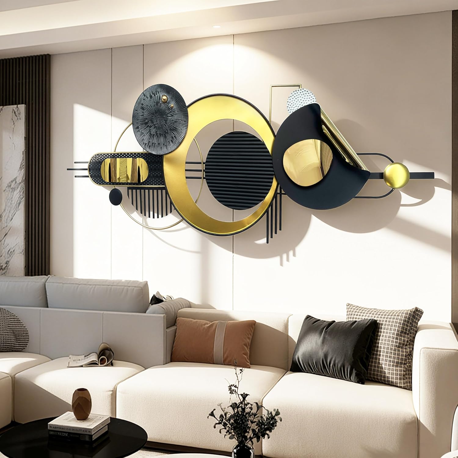 ERMOFAV Metal Wall Art, Abstract Wall Décor Black and White Metal Wall Decor, Large 59×22 In Modern Metal Wall Sculptures Decor for Home, Living Room, Bedroom, Dining Room,Entryway,Kitchen,Office