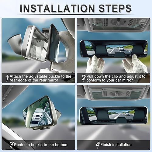 Miniatura 6 de LivTee Espejo retrovisor antirreflejo, universal de 11,3 pulgadas (287 mm), espejo retrovisor panorámico gran angular convexo, clip en el original