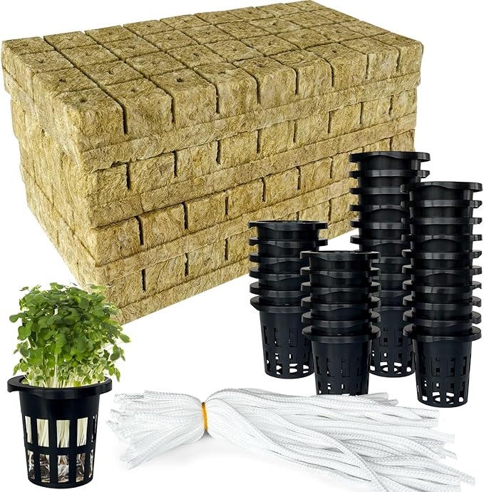 244Pcs Rockwool Cubes for Hydroponics with Net Pots Set 1