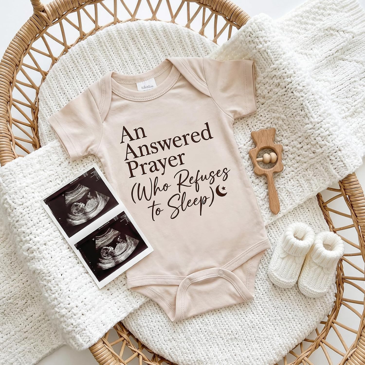 An Answered Prayer Pregnancy Reveal Infant Bodysuit,0-3Months Baby Announcement Onesie,Baby Reveal Gifts for Grandparents(oat)