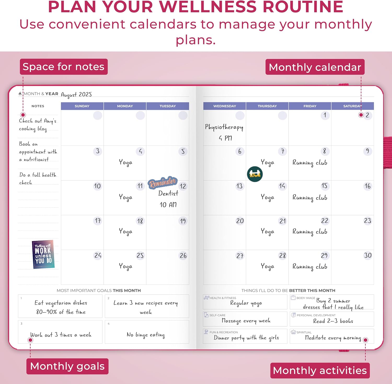 Clever Fox Fitness & Food Journal, Workout Planner, 5.8"x8.3" Fuchsia image 5