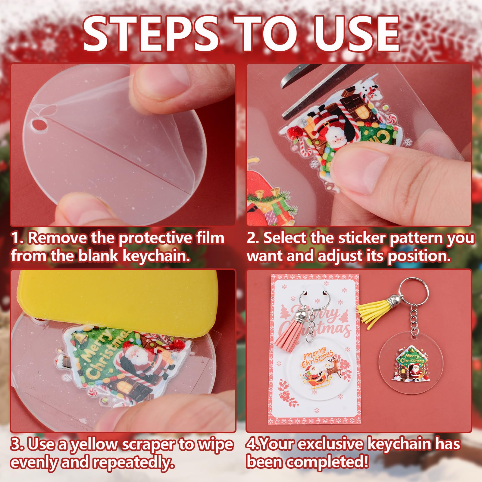 WANDIC 27 Pcs Acrylic Keyring Making Kit, Christmas UV DTF Stickers, Christmas Display Cards - Image 3