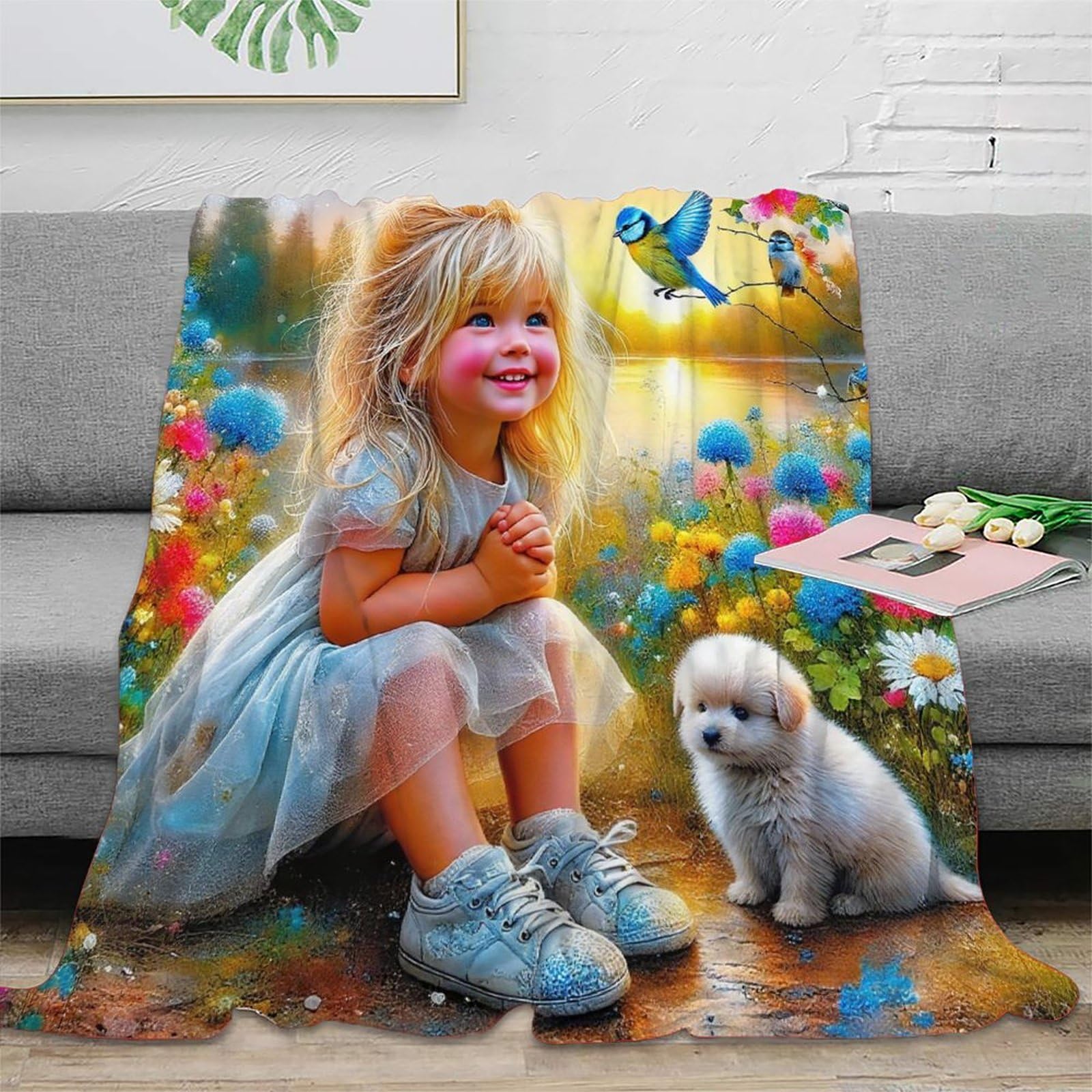 Couverture Chien Mignon en Microfibre Douce Plaid Imprimé 3D Lit 150x200cm