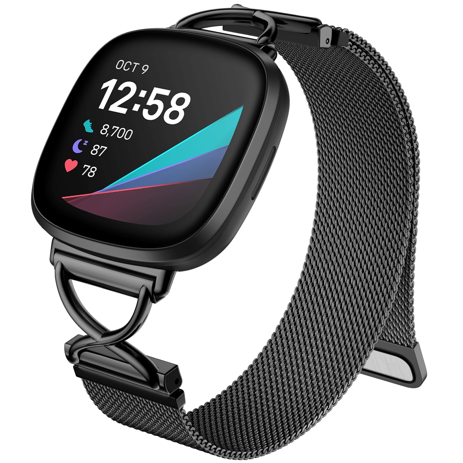 Charlam Metal Straps Compatible with Fitbit Versa 4 Strap, Fitbit Versa 3 Straps for Women, Magnetic Adjustable Stainless Steel Band for Fitbit Sense, Sense 2 Strap, Black