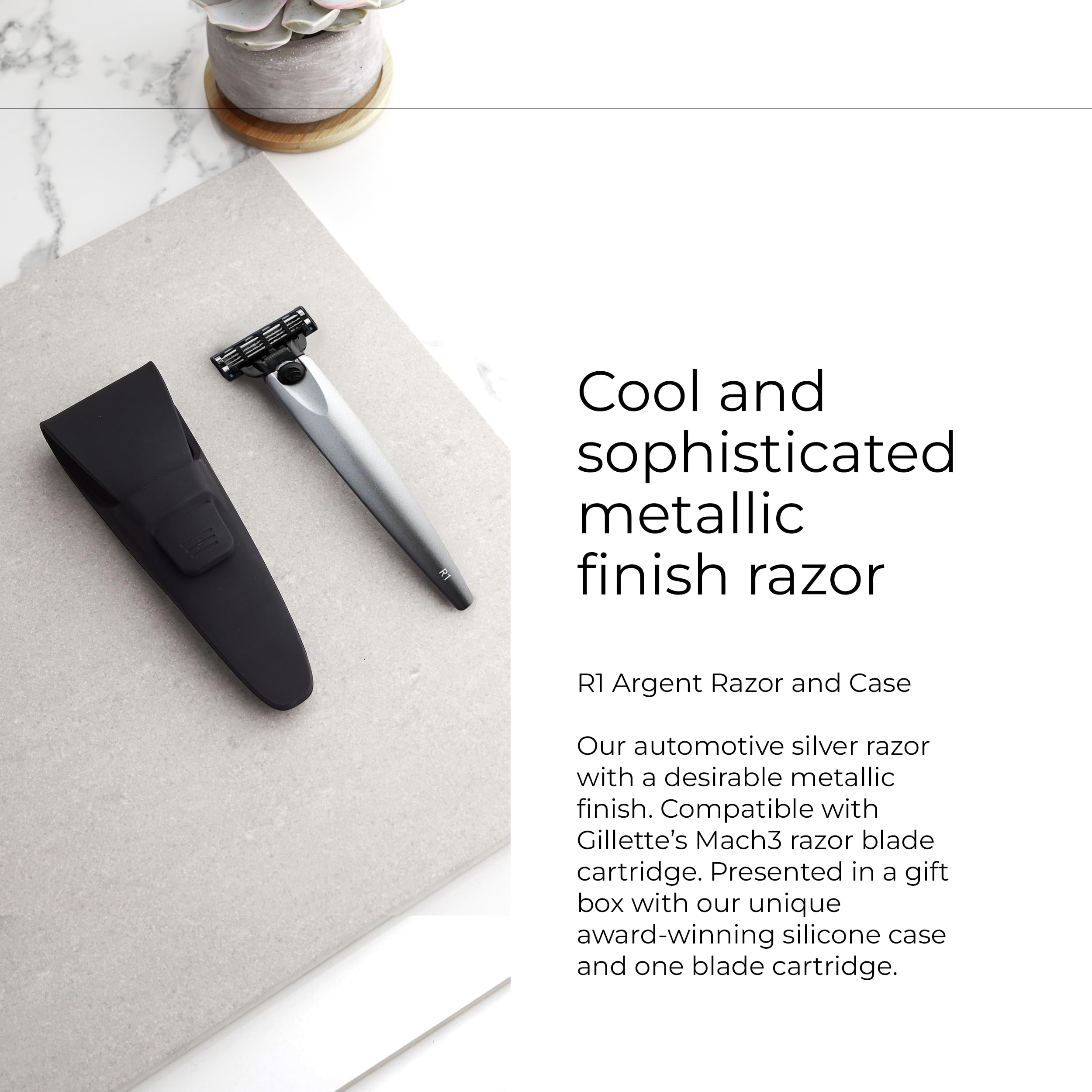 Bolin Webb R1 Rasierer & Reiseetui – Premium Rasierer für Männer mit Gillette Mach3 Klingenkartusche, leichter Rasiermesser für glatte, reizfreie Rasur, ideales Geschenk & tägliches Pflegeset (Argent)