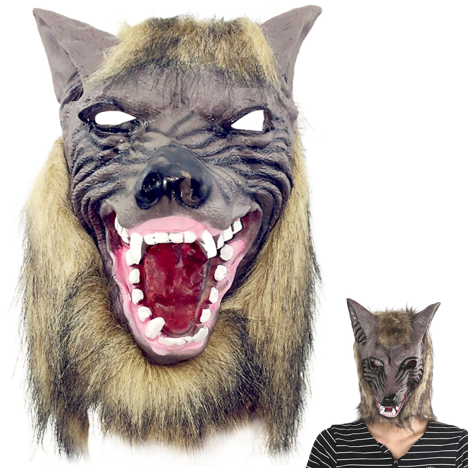 SHOWHEEL Disfraz de hombre lobo para Halloween, máscara de cabeza de lobo, máscara de terror de Holloween, Halloween, cosplay, disfraz de fiesta