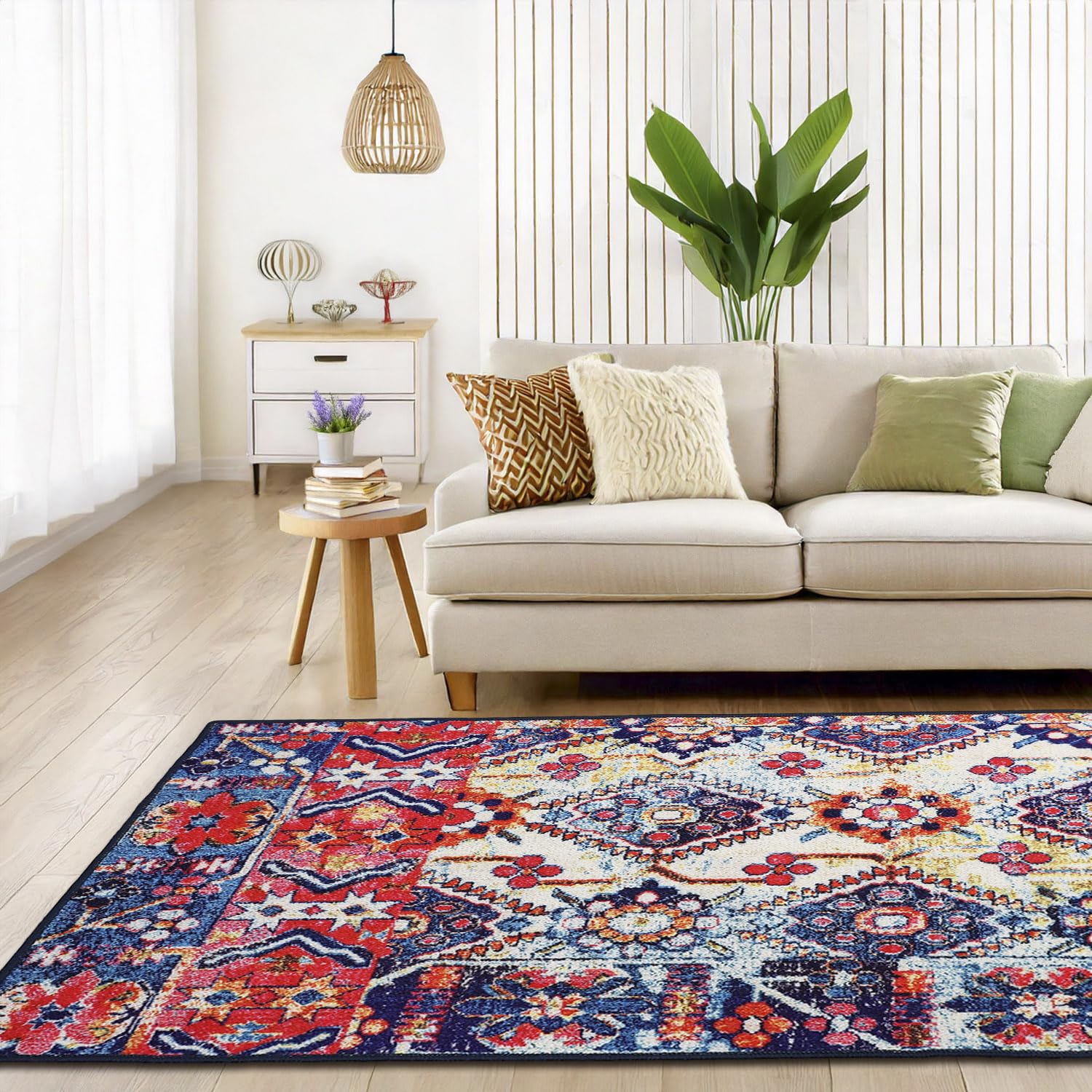 Status Contract Rugs for Living Room | (5x7ft) Printed Carpet for Living Room Decor|Anti Skid Backing Home Essentials|Aesthetic Vintage Decor Carpet for Bedroom|Boho Rugs for Living Room (Vintage 406)-picture-29